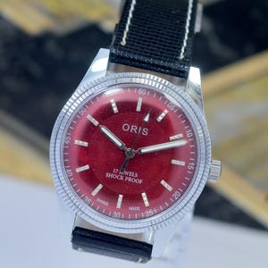 Vintage Oris Mechanical Manual-Winding Analog  Red Dial 17Jewels ST- 96 Swiss made Wrist Watch For Men&#39;s