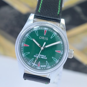 Vintage Oris Mechanical Manual-Winding Analog  Green Dial 17Jewels ST- 96 Swiss made Wrist Watch For Men&#39;s