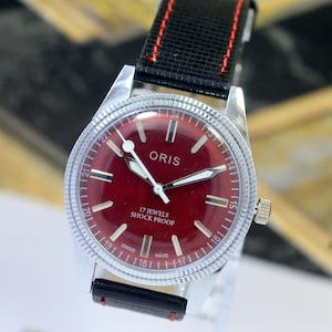 Vintage Oris Mechanical Manual-Winding Analog  Red Dial 17Jewels ST- 96 Swiss made Wrist Watch For Men&#39;s