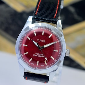 Vintage Oris Mechanical Manual-Winding Analog  Red Dial 17Jewels ST- 96 Swiss made Wrist Watch For Men&#39;s