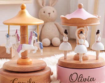 Personalized Wooden Music Box, Custom Engraved Name Gift for Girls, Baby Shower Birthday Keepsake, Christmas Gift