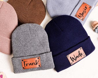 Bonnet brodé personnalisé pour bébé, bonnet pour nouveau-né, chapeaux d'hiver en tricot pour enfants, bonnet unisexe pour tout-petit, cadeau de baby shower, cadeau de Noël