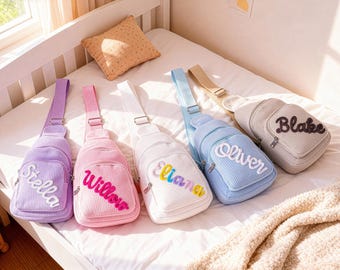 Bolso bandolera de pana personalizado con nombre para niños pequeños, bolso bandolera de pana suave, bolso para niños, regalo para niños y niñas, regreso a clases.