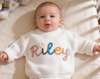 Suéter bordado con el nombre del bebé, regalo personalizado de punto para niños pequeños
