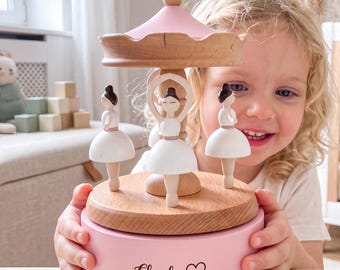 Carillon in legno personalizzato, regalo con nome inciso su misura per bambine, ricordo per baby shower, compleanno, Natale