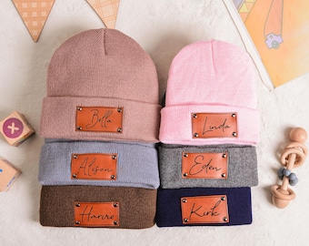 Bonnet personnalisé pour bébé, bonnet brodé nouveau-né, chapeaux d'hiver en tricot pour enfants, bonnet unisexe pour tout-petits, cadeau de baby shower, cadeau de Noël