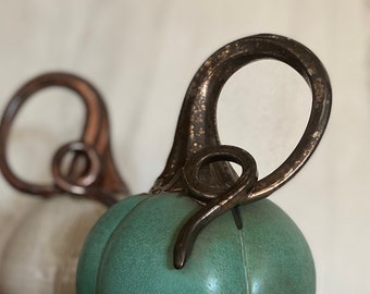 Light Blue Carved Pumpkin With Copper Stem