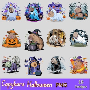 Capybara Halloween PNG Bundle, Cute Spooky Capybara Clipart, Fall Sublimation Designs, Trick or Treat Animal PNG, Digital Download