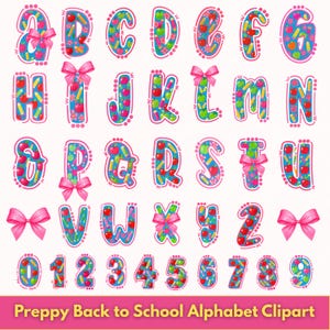 Preppy Back to School Alphabet Clipart, T Shirt Bundle PNG, First Day Of School Shirt, Coquette Teacher Png Shirt, Shirt Sublimation Designs