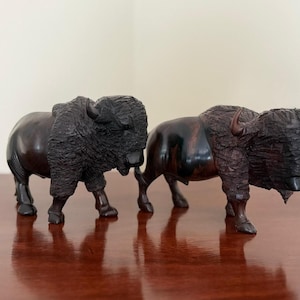 Bison Buffalo Wood Carving Gift Statue Craft Handmade