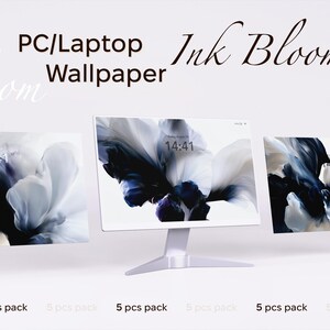 Dunkles, abstraktes Desktop-Hintergrundbild | Schwarz-Weiß-Farbverlauf | Stimmungsvolles Fluid-Art-Hintergrundbild für PC und Mac | Digitaler Download | 5 Stück