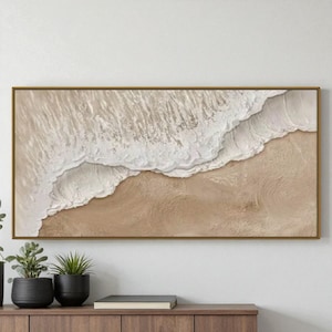 Waves over Sand Textured Beach Wave Canvas Wall Art – Modern Coastal Ocean Painting