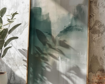 Moody Green Forest Abstract Art Print | Misty Landscape Mountain Wall Decor | Atmospheric Nature Painting | Modern Dark Greenery Poster