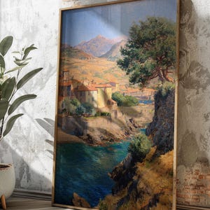 Impression d'art de village côtier méditerranéen d'Henri Matisse | Décoration murale paysage marin européen rustique | Poster beaux-arts scénique | Impression giclée