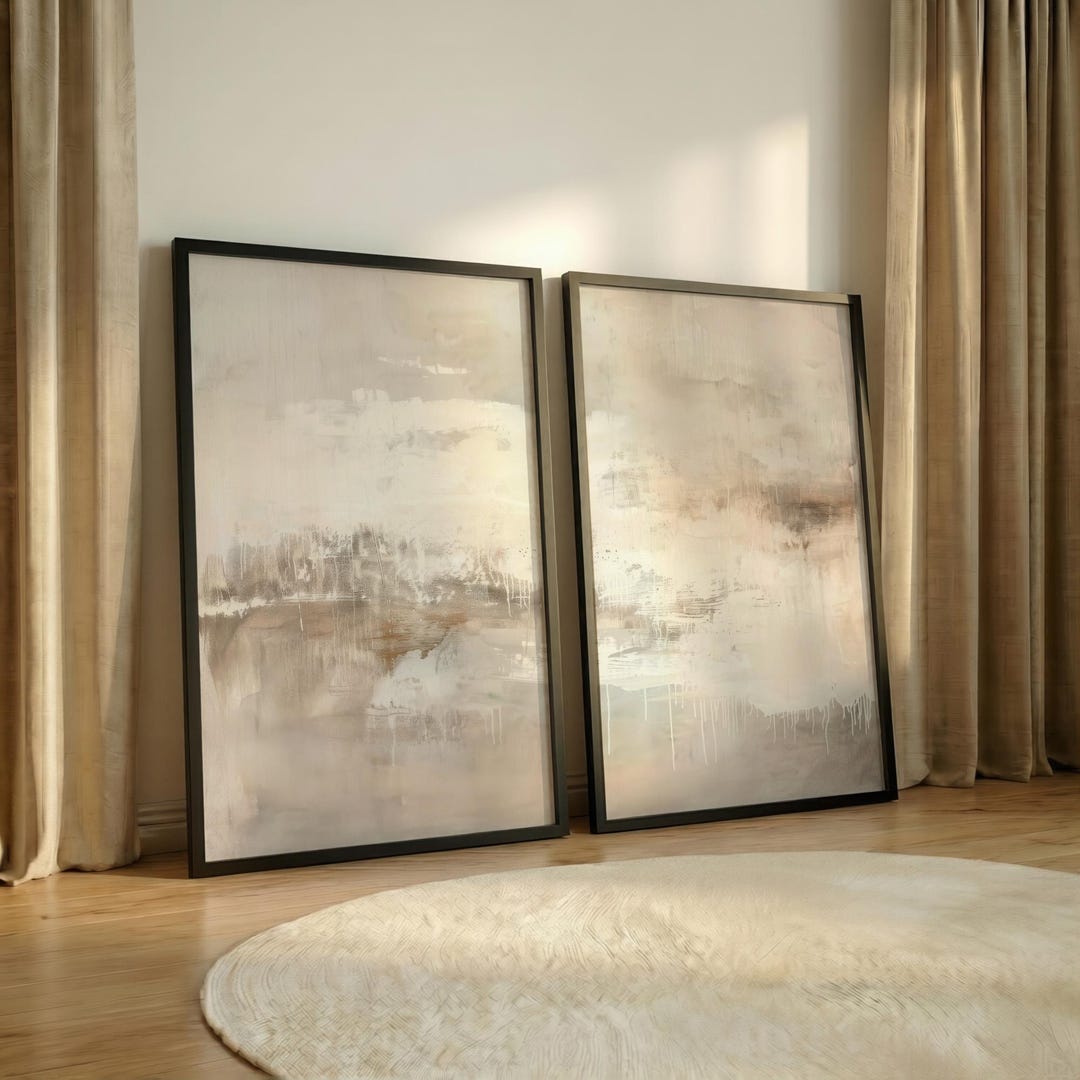 Set of 2 Neutral Abstract Art Prints, Beige and Taupe Poster Set ...