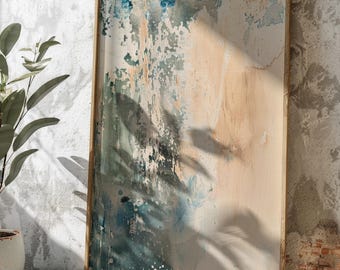 Subtle Abstract Watercolor Art Print | Neutral Tones Faded Texture Art | Calming Beige Green Wall Decor | Modern Minimalist Fine Art Poster
