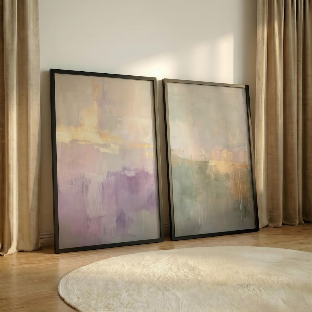 Set of 2 Sage Green Lavender and Gold Posters, Wabi Sabi Bedroom Wall ...