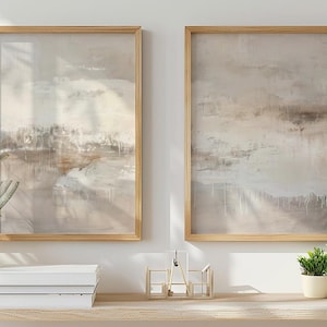 Set of 2 Neutral Abstract Art Prints, Beige and Taupe Poster Set ...