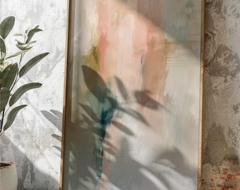 Impressão artística abstrata em tons de verde sálvia e bege terroso | Decoração de parede moderna e orgânica com pinceladas | Pintura boho neutra | Pôster da natureza em tons suaves e discretos