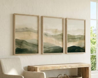 Set of 3 Sumi-e Mountain Landscape Art Prints | Japanese Ink Wash