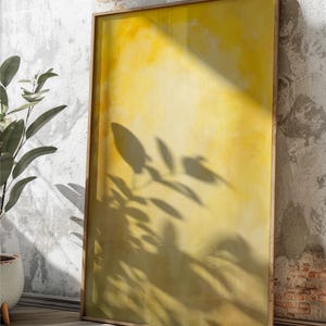 Stralende gele en gouden abstracte kunstprint | Zonnige heldere lichtgevende wanddecoratie | Modern energetisch zonlichtschilderij | Vrolijk woonaccent