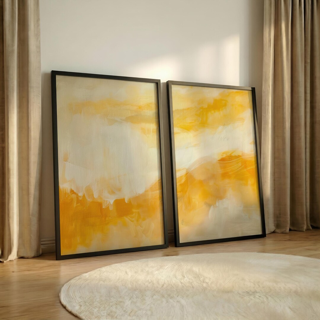 Set of 2 Wall Art Prints, Mustard Yellow Abstract, Sunny Modern ...