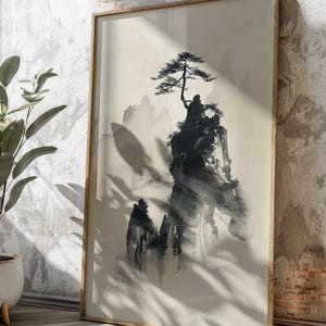 Set of 3 Sumi-e Mountain Landscape Art Prints | Japanese Ink Wash