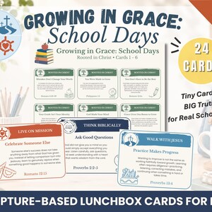 Messages chrétiens pour la boîte à lunch des enfants | 24 cartes d'encouragement bibliques pour l'école