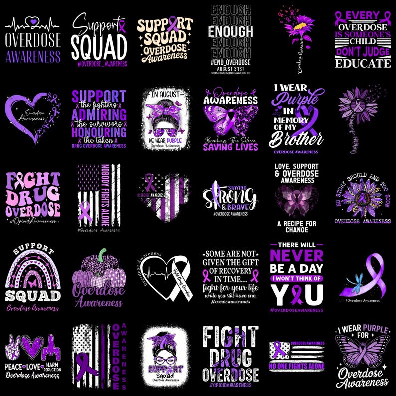 Overdose Ribbions Enough Overdose Bundle 59 PNG Digital Download, Overdose Awareness ...