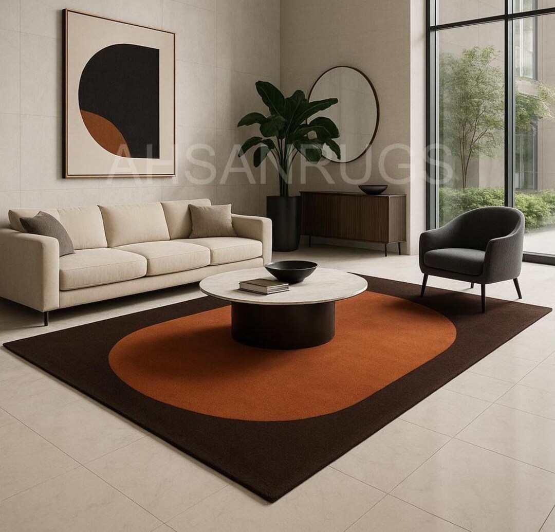 Hand-tufted Rust Brown Rug – Modern Geometric Carpet - Etsy