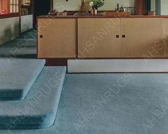 Hand Tufted Dusty Teal Wool Rug – Modern Minimalist Carpet