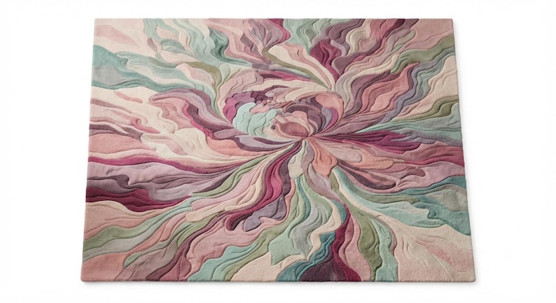 Hand Tufted Abstract Wool Rug, Modern Pink Sage Green Area Rug, Luxury ...