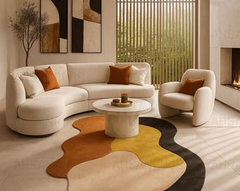 Alfombra irregular tejida a mano – Diseño abstracto moderno, tonos tierra