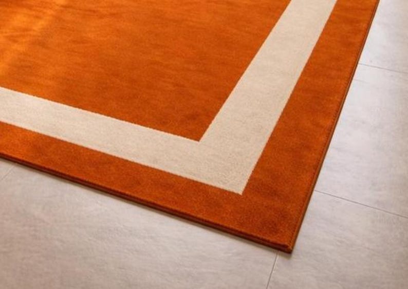 Modern Orange Area Rug with Cream Border Handmade Minimalist Living Room Carpet by AHSAN RUGS