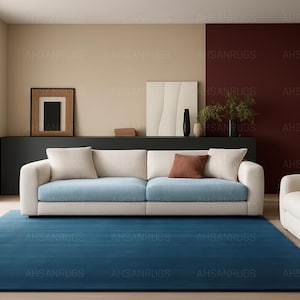 Hand Tufted Rug Solid Blue Wool Area Rugs For Livingroom Bedroom Kitchen Nursery Entryway Office 5X8 6X9 8X10 9X12 10X14 Custom Rug