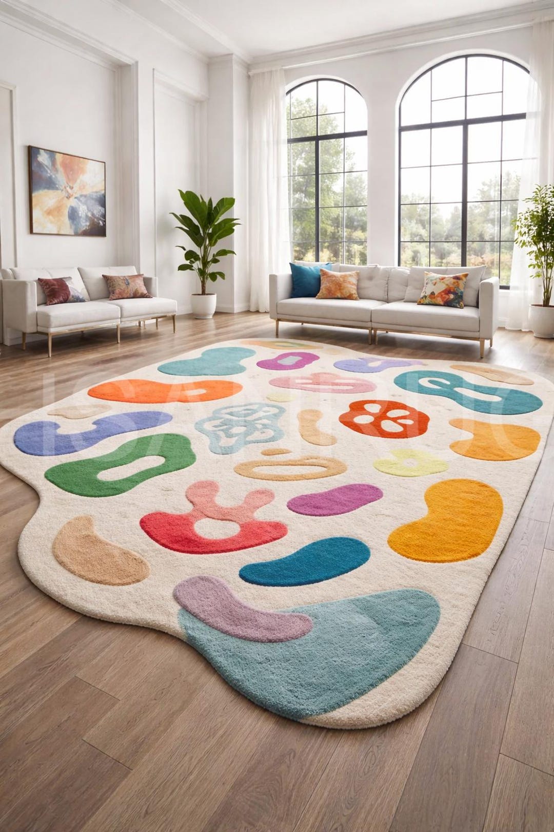 Abstract Colorful Shaped Area Rug, Modern Luxury Plush Carpet ...