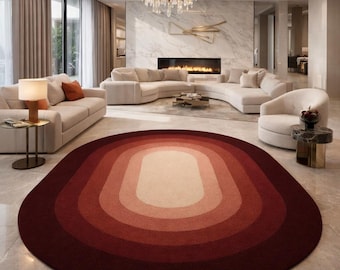 Red Gradient Oval Rug, Modern Abstract Area Rug, Ombre Living Room Carpet, Contemporary Handmade Wool Rug, Luxury Minimalist Home Decor Rug