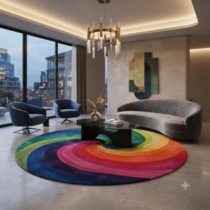 Regnbågsvirvelmatta, handtuftad ullmatta, färgglad spiralmatta, modern vardagsrumsmatta, barnrumsmatta, specialanpassad matta
