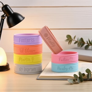 Custom Silicone Bottle labels, Engraved Bottle Bands,Bottle Bands for Kid,Cup label bands,Sippy Labels,Daycare Name Label,Engraved Band Gift