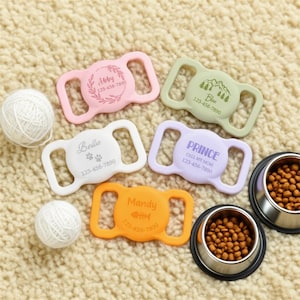 Custom AirTag Cat Collar, Pet AirTag Collar Holder, Slide on Dog Name Tag, Silicone Slient Air Tag Case,Engraved Air Tag Case for Dog Collar