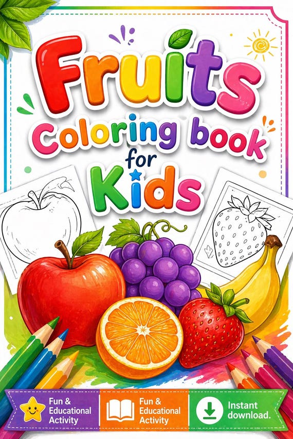 Fruits Coloring Book for Kids | Fun Educational Activity (Instant Download)