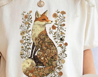 Vintage Fox Floral Shirt – Boho Nature Animal Graphic Tee – Aesthetic Comfort Colors® T-Shirt for Women