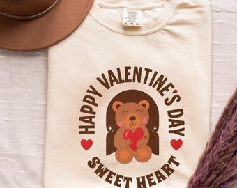 Comfort Colors® Happy Valentine’s Day Bear Shirt, Cute Teddy Bear Valentine Tee, Sweet Heart Gift for Girlfriend Wife Mom