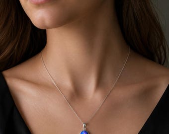 925 Sterling Silver Oval Pendant, Faceted Aurora Opal Gemstone Jewelry