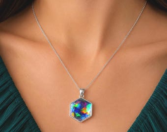 925 Sterling Silver Pendant: Faceted Aurora Opal Doublet Gemstone Jewelry