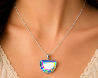 Faceted Aurora Opal Doublet Pendant, 925 Sterling Silver Gemstone Jewelry