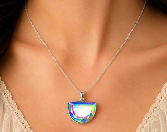 Pendentif doublet en opale aurore à facettes, bijoux en argent sterling 925 avec pierres précieuses