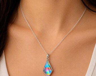 Pendentif doublet en opale aurore à facettes, bijoux en argent sterling 14,40 carats et pierres précieuses