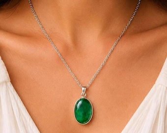 Pendentif ovale en argent sterling 925, émeraude teintée facettée de 26,75 ct, bijoux faits main