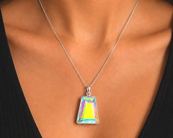 925 Sterling Silver Aurora Opal Doublet Pendant, Faceted Blue Gemstone Jewelry